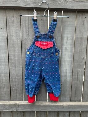 OshKosh B'gosh 100% cotton Navy Denim Toddler Overalls with Red Accents